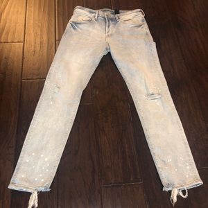 H&M skinny jeans distressed splatter cuffs 32